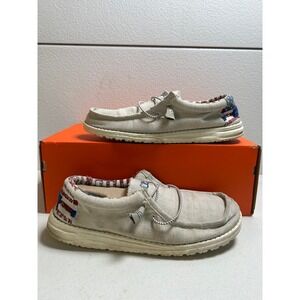 Hey Dude Wally Off White Patriotic Slip On Loafers American Flag 11m #2636